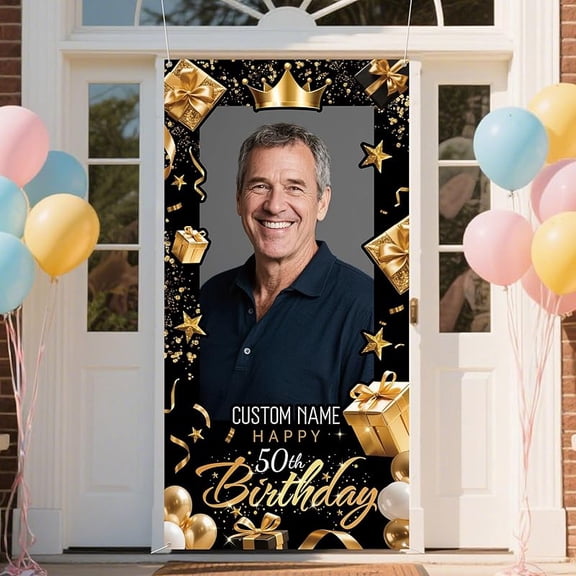 Personalized Happy Birthday Door Banner Custom Photo Birthday Photography Background Decorations Party Supplies for Women Men (Rose Pink)