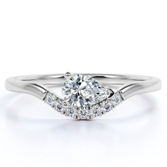 JeenMata Unique 0.35 ct Pear Shaped Diamond Pave Engagement Ring in 10K White Gold