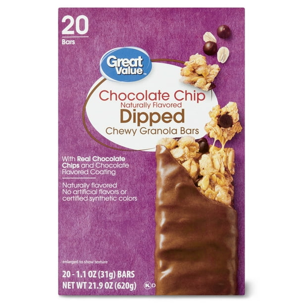 Great Value Chocolate Chip Dipped Chewy Granola Bars Value Pack, 1.1 oz