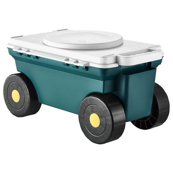 276 lbs Capacity Rolling Garden Seat Cart with Storage Bin - Mobile Plastic Garden Scooter & Utility Wagon