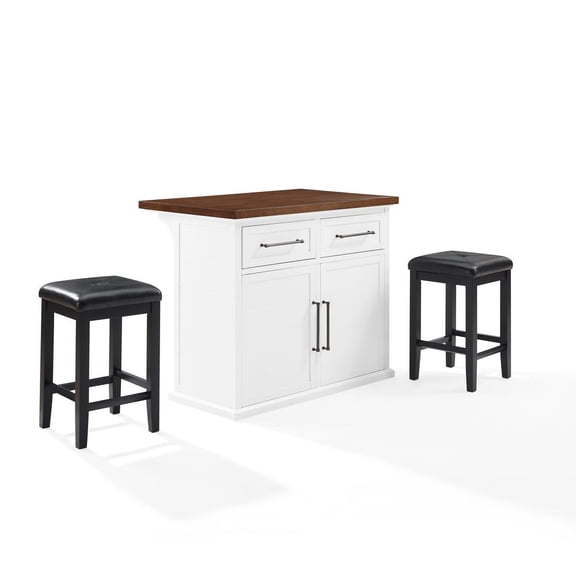 Crosley Furniture Bartlett 3-Piece Wood Kitchen Island w/ Square Stools in White
