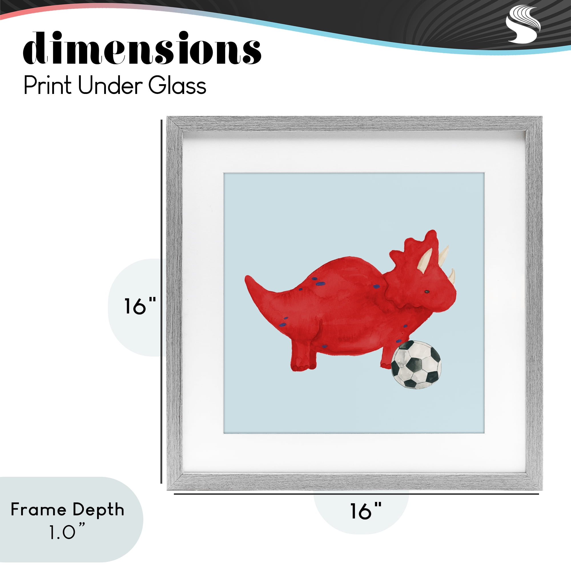 Stupell Industries Baby Dino with Ball Gray Framed Print Under Glass, design by Lucille Price
