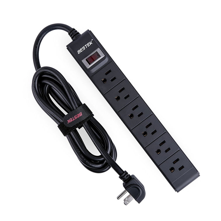 6 Outlet Surge Protector Power Strip Electric Cord Right Angle Plug Switch Black 