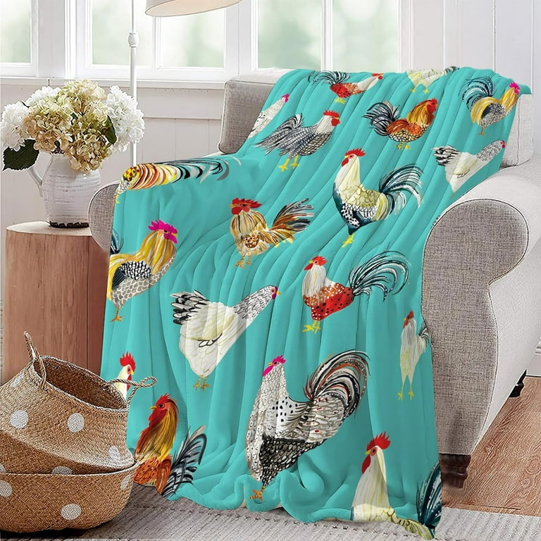 Chicken and rooster country home Sherpa Fleece throw Blanket of my high quality art.