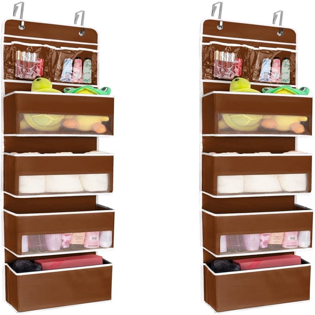 2 Pack 5-Shelf Over Door Hanging Organizer Wall Mount Storage for Bedroom Clear Window and PVC Pocket for Storage Cosmetics Sta