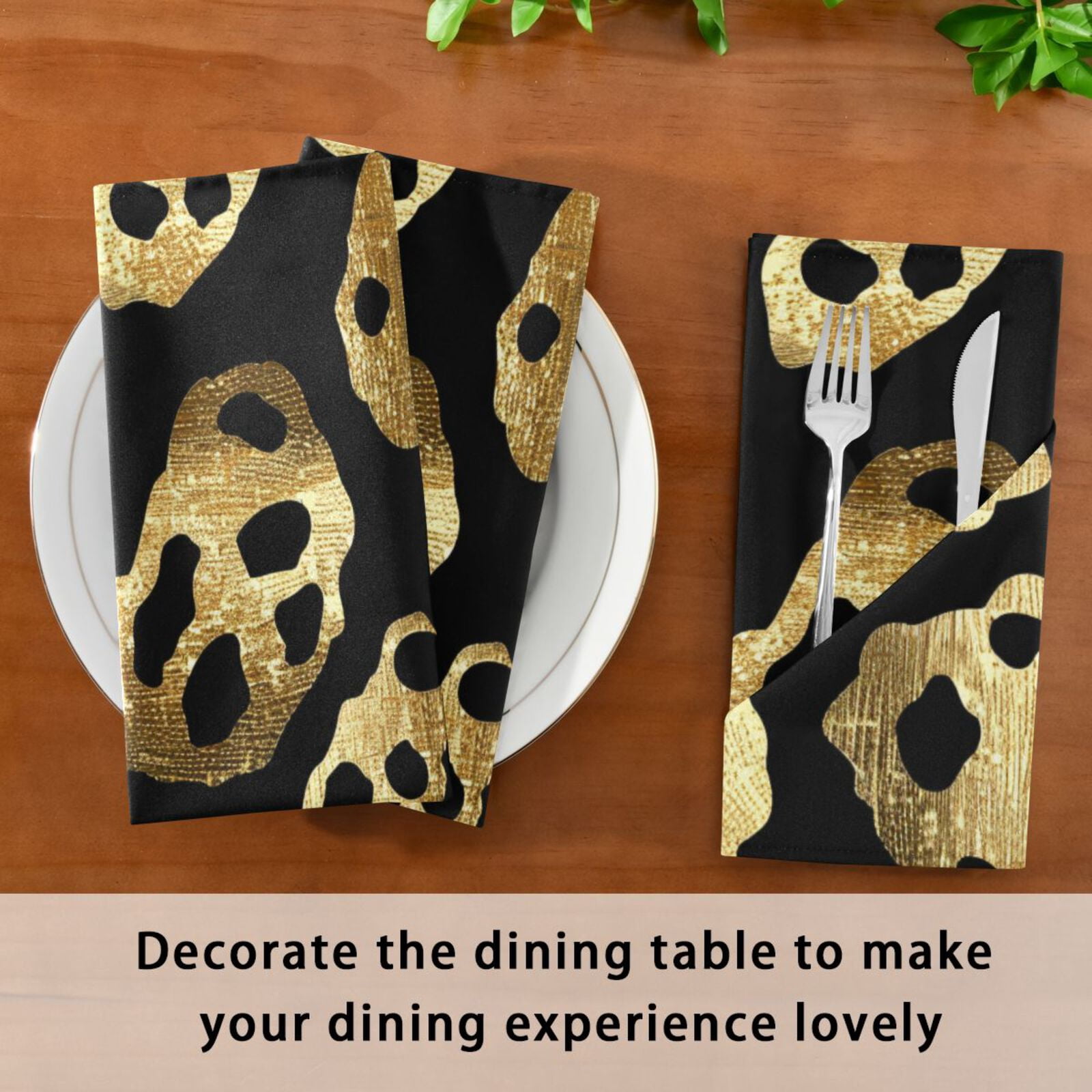 JSTEL Golden Cheetah Leopard Print Cloth Napkins Set of 6, 20x20 Inch Washable and Reusable Napkin for Decoupage Dinner Party Everyday Use