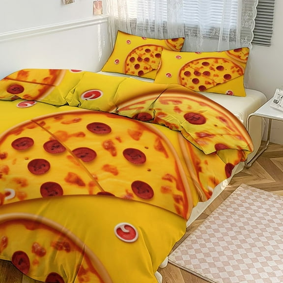 Duvet Cover Queen Size Fun Pizza 3 Pcs Duvet Cover Set Bedding Sets Queen Soft Breathable