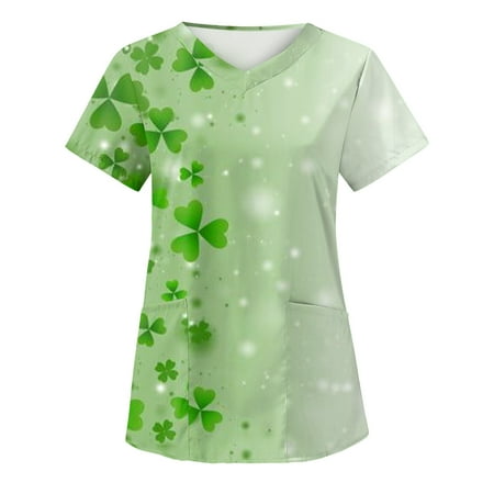 

Women Scrubs Top Nurses Clothing Workwear Working Uniform T-Shirt Fashion Printed Short Sleeve Leisure Pocket Tee Top