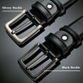 thumbnail image 3 of Timarkment Mens Belts Black Leather Belt Silver Buckle Belts for Men for Casual Work, 3 of 7