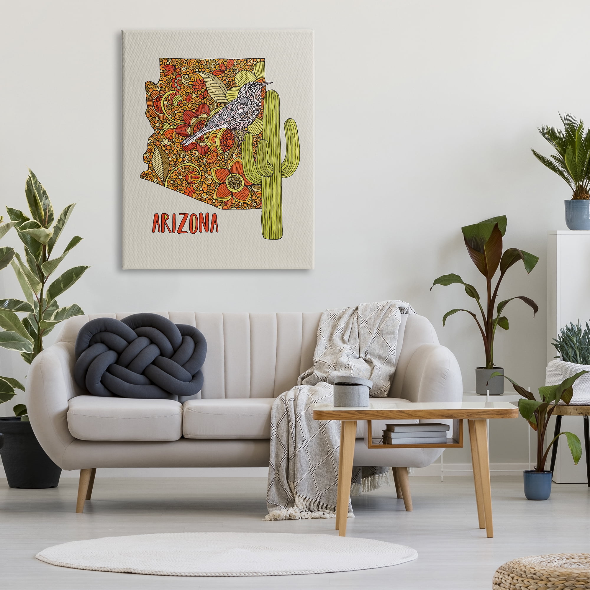 Stupell Industries Arizona State Bird Detailed Cactus Floral Pattern Graphic Art Gallery Wrapped Canvas Print Wall Art, Design by Valentina Harper