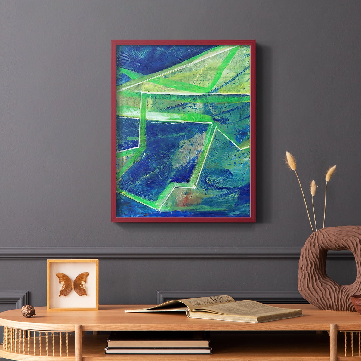 Geometric in Cool I Framed Print in Red Solid Wood Framed Print No Nail Hanging