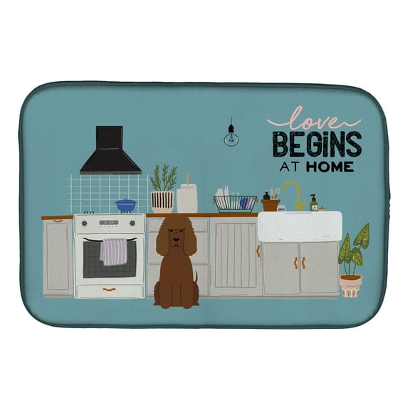 Irish Water Spaniel Kitchen Scene Dish Drying Mat