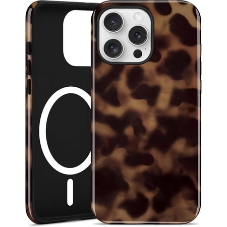 Magnetic Tortoise Shell Phone Case for iPhone 14 Pro Max, Compatible with MagSafe, Cute Aesthetic Leopard Print Soft TPU and Hard PC Shockproof Protective Phone Cover for Women Girls