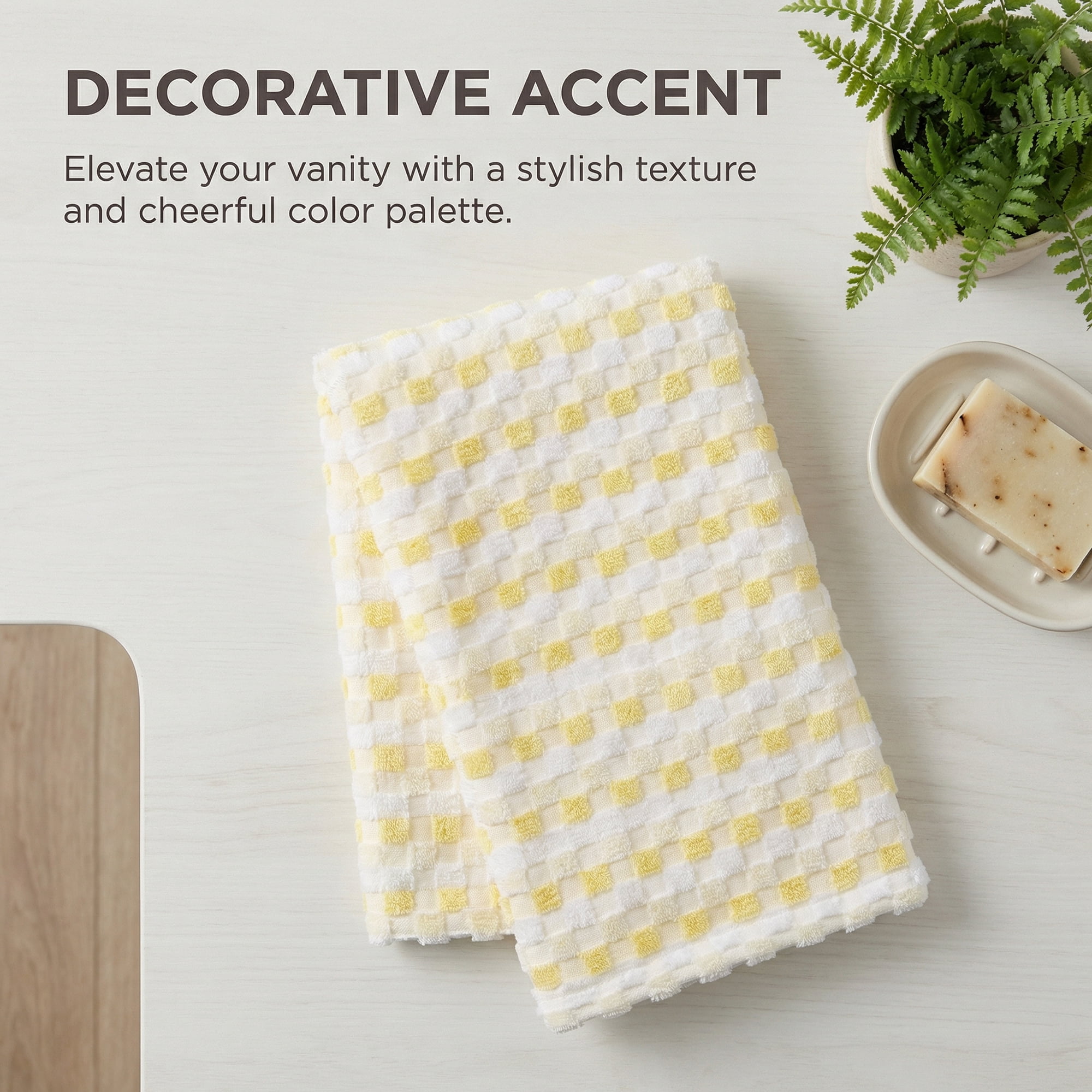 Unique Bargains Checkered Cotton Soft Absorbent Hand Towel Yellow 2pcs 29" x 13"