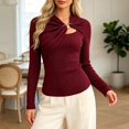 thumbnail image 2 of Tfken Tshirts For Women Long Sleeve Fall Slim Fit Tees Tops Casual T-Shirts Ladies Trendy Clothes Outwear Size L Red, 2 of 5