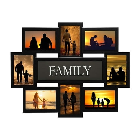 J.M.Deco 8 Opening Family Reunion Photo Frames Collage Picture Frames for Wall Decor Reunion Friends Memory Photo Frame Selfie Gallery Collage Wall Hanging for 4x6 Picture Frames Black