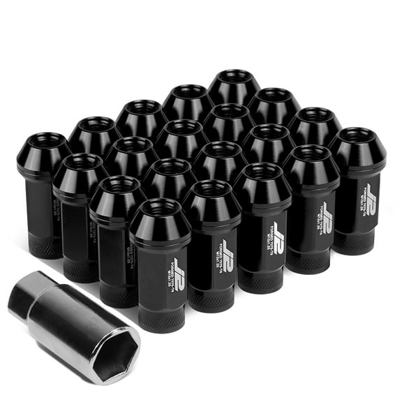 J2 Engineering LN-T7-014-125-BK J2 Engineering 7075 -T6 Forged Aluminum M12 x 1.25 20Pcs 50mm Height Knurled Top Lug Nut w/ Adapter Black