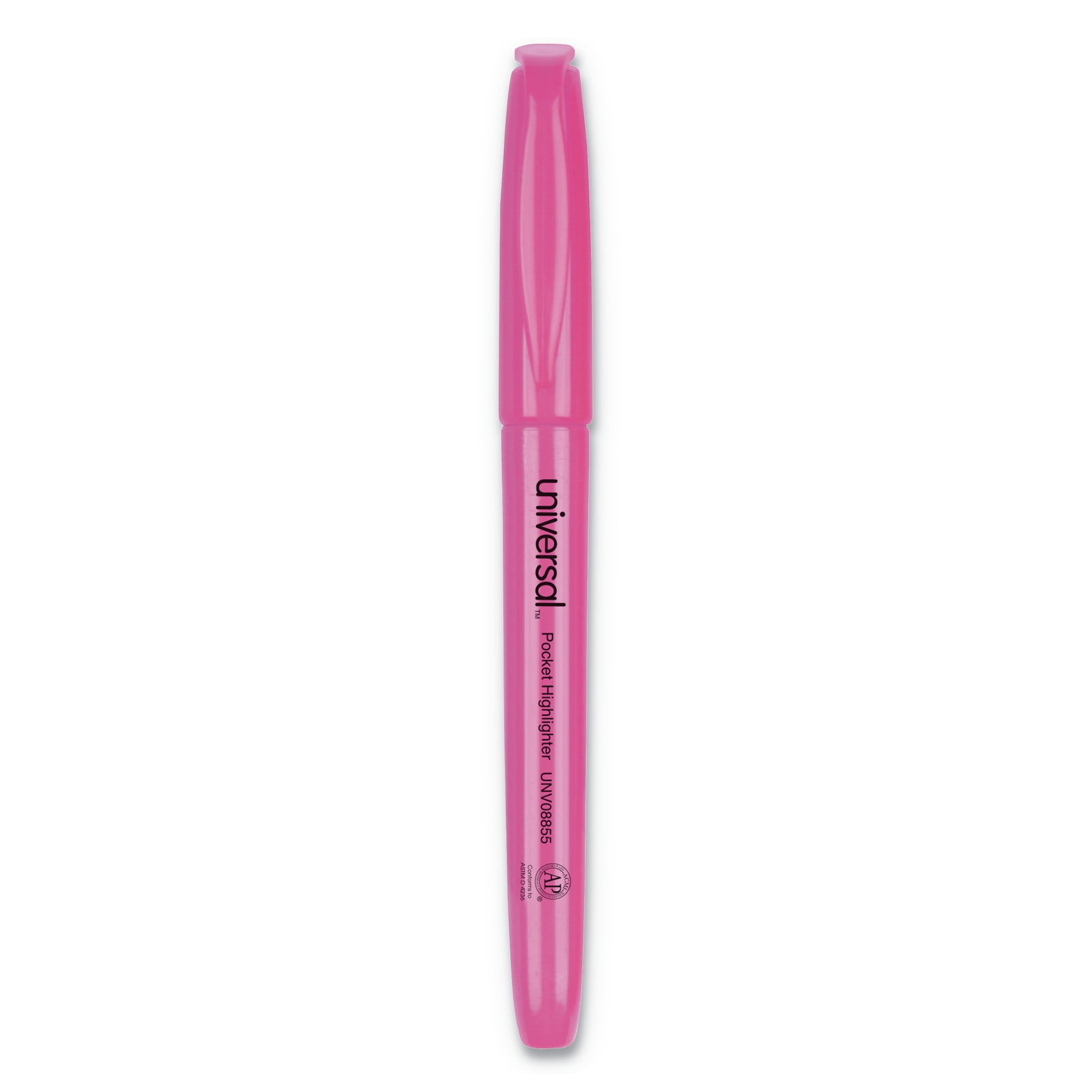 (4 pack) Universal Pocket Clip Highlighter, Chisel Tip, Fluorescent Pink Ink, Dozen -UNV08855