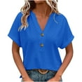 thumbnail image 2 of Summer Saving Wycnly Womens Blouses and Tops Dressy Fashion Button up Lightweight Comfy Lace Hollow out Pullover Tshirts Summer Solid V-Neck Short Sleeve Cute Tees Tops Blue m, 2 of 6