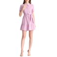 thumbnail image 2 of INSPIRE CHIC Robe Chemise à Col Pointu en Coton Manches Bouffantes Plissée Ceinture à Nouer TG Rose, 2 of 6