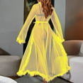 thumbnail image 5 of TMOYZQ Women's Plus Size Sheer Mesh Kimono Robe Furry Trim Babydoll Lingerie Chemise See Through Belted Bathrobe Nightgown Bridal Bridesmaid Wedding Party Gown Beach Bikini Cover Up, 5 of 5