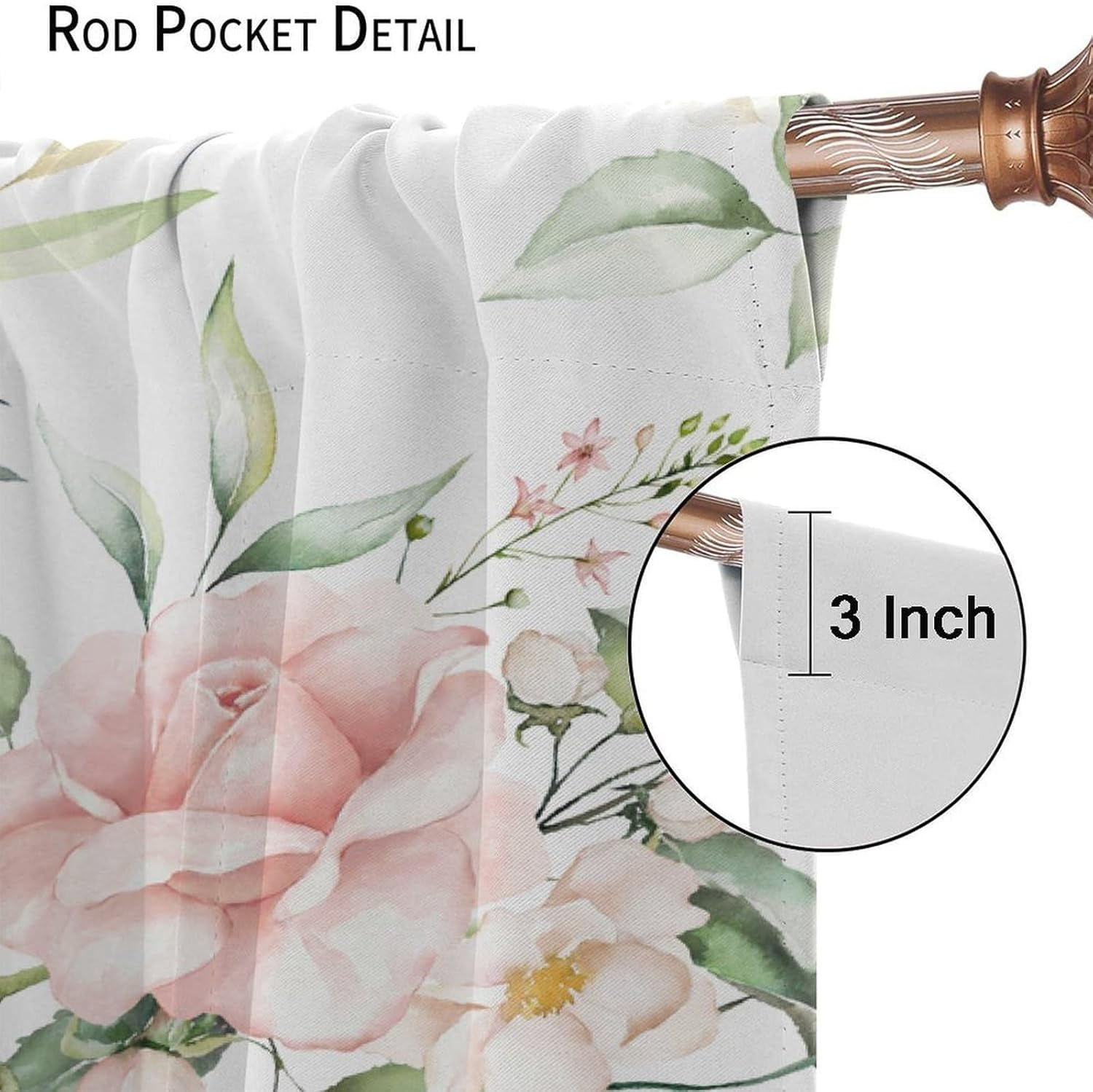 Rustic Flower Curtains Watercolor Pink Floral Green Leaves Natural Pattern Blackout Print Rod Pocket Window Drapes for Bedroom Living Room 42x54in