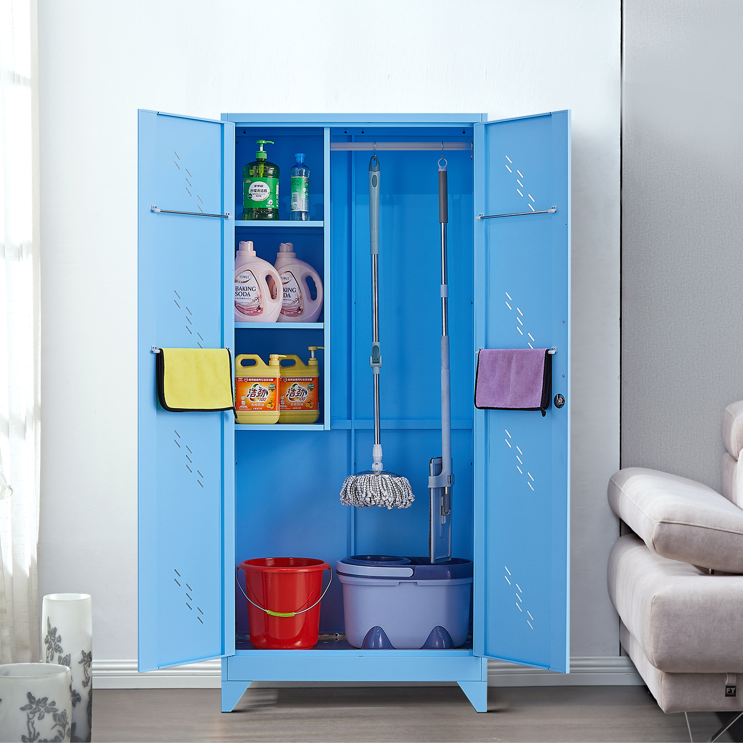 Multifunctional Metal Storage Cabinet with Door Lock, Shelfves and ...