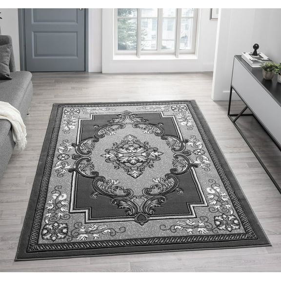 Planet Rugs Dima Area Rug, Oriental Floral Loomed Rug, Gray, 5' x 7', Stain Resistant