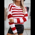 thumbnail image 4 of Suéter de Rayas para Mujer, Jersey de Cuello Redondo, Tejido de Punto Acanalado de Larga, Moderno, Informal, Suave. Rojo S, 4 of 10