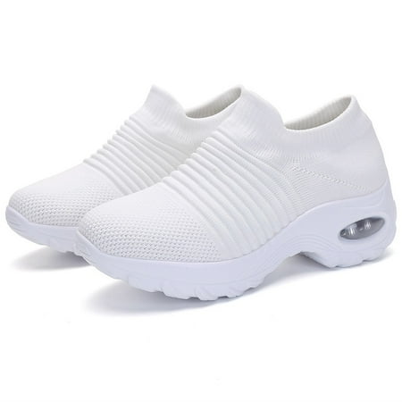 

ertutuyi women s wear resistant walking shoes sock sneakers mesh slip on lazy shoes white 40