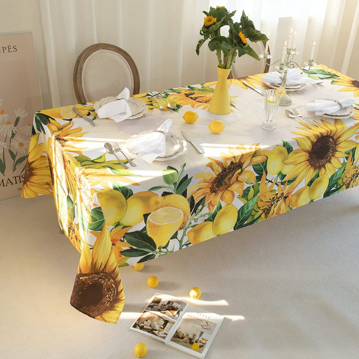 Sunflower and Lemonade Watercolor Style Tablecloths 60*120, Sunflowers