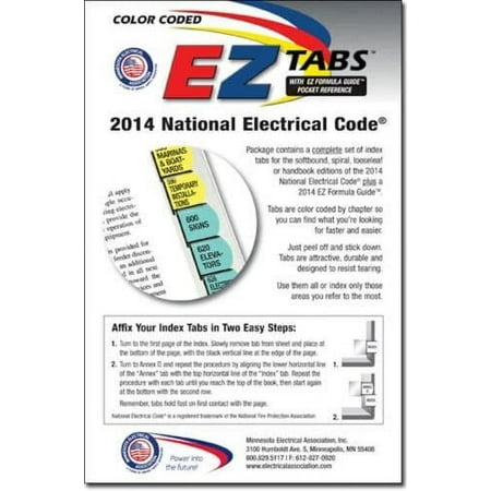 Ez Tabs (Color Coded) With A Formula Guide Based On National Electrical Code, Nec, 2014 Edition.