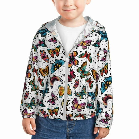 

Sun Hoodie for Kids colorful butterfly_B Long Sleeve Swim Fishing Shirts Sun Protection Zip Up Jacket Clothing Athletic Hoodie