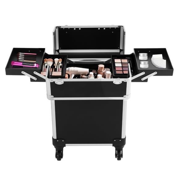 Rolling Makeup Travel Case, Cosmetic Trolley with Keys, Hairdressing Travel Case, for Professional Makeup Artists, Hair Stylists, Embroiderers, Cosmetologists, and Nail Technicians