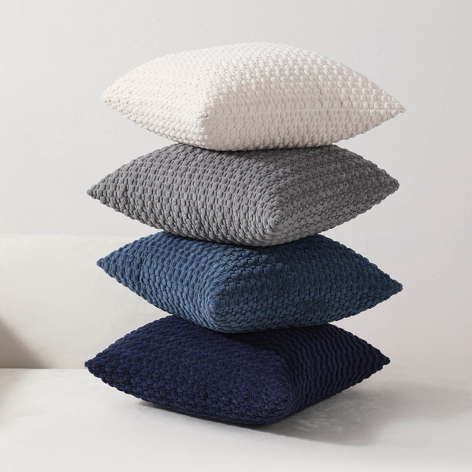 HonorHut Decorative Throw Pillow Covers 18x18 Inch Soft Corduroy Pillowcases Modern Boho Stripe Pillow Covers 4 Piece Set Blue Gray