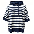 thumbnail image 4 of IUYRTFE Women's V Neck Batwing Sleeve Knit Top Color Block Striped Casual Pullover with Kangaroo Pocket, 4 of 5