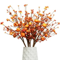 6Pcs Artificial Fall Berry Stems, 17" Orange Pumpkin Picks Floral with Berry Fall Picks for Autumn Thanksgiving Home Table Centerpiece Decorations