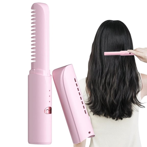 Portable Rechargeable Mini Hair Straightener and Curler Brush with Three Temperature Settings for Versatile Styling