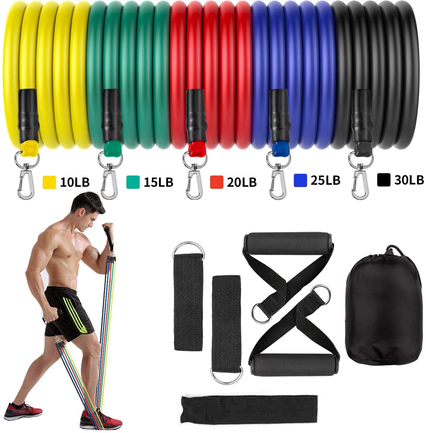 Resistance Bands Set, (11Pcs) Home Gym Exercise Bands 5 Resistance Loop