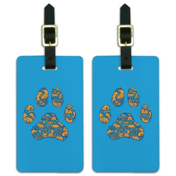 Pets Paw Print with Dog Cat Animal Details Luggage ID Tags Suitcase Carry-On Cards - Set of 2
