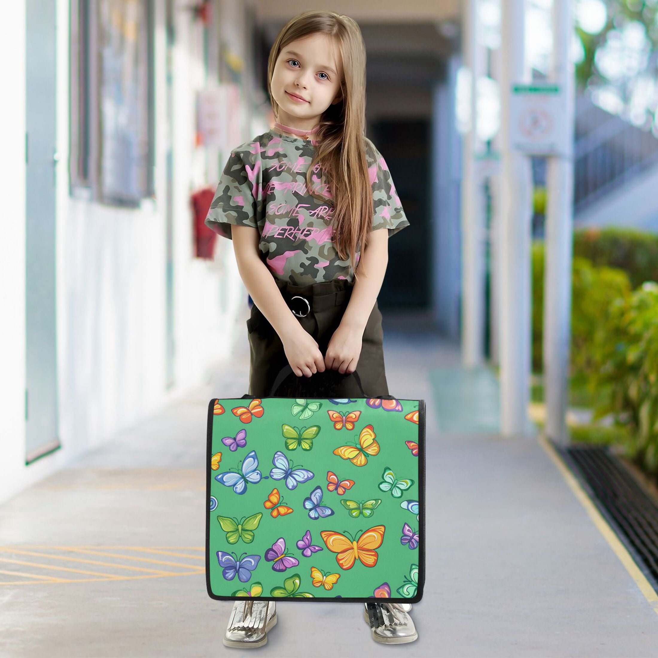 ALAZA Zipper Binder Butterflies on Green 3 Ring Trapper Keeper File Folder Organizer Bag