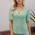 thumbnail image 5 of Perfectbot Sweater for Women V Neck Short Sleeve Crochet Tops Casual Loose Curved Hem Blouse, 5 of 8