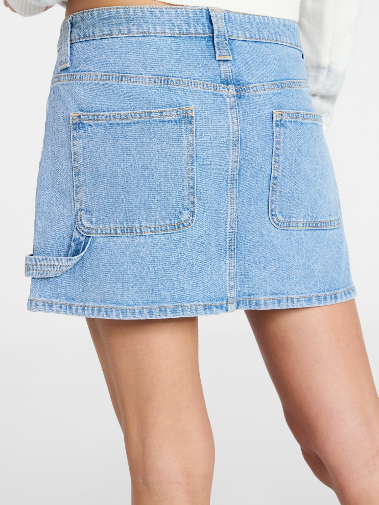 No Boundaries Denim Carpenter Micro Mini Skirt, Women's XXS-XXL