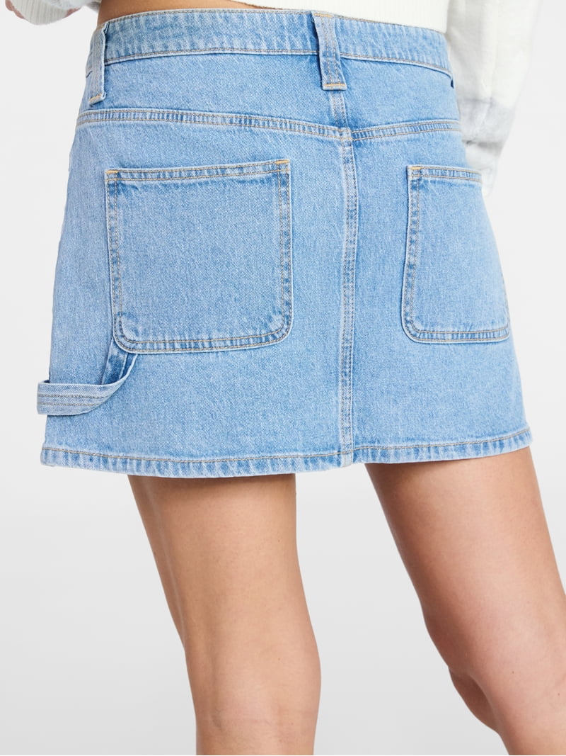 No Boundaries Denim Carpenter Micro Mini Skirt, Women's XXS-XXL
