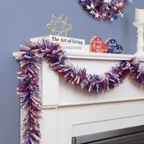 Northlight 12' x 4" Unlit Red/Blue Wide Cut Patriotic Tinsel Christmas Garland