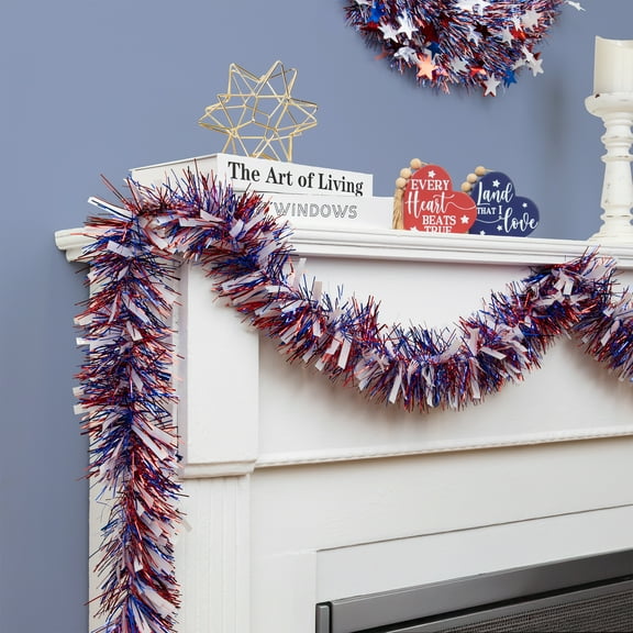Northlight 12' x 4" Unlit Red/Blue Wide Cut Patriotic Tinsel Christmas Garland