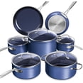 thumbnail image 1 of Nuwave Healthy Duralon Blue - Juego de utensilios de cocina antiadherentes de cerámica, con infusión de diamante, resistente a los arañazos, sin PFAS, apto para lavavajillas y horno, listo para inducc, 1 of 5
