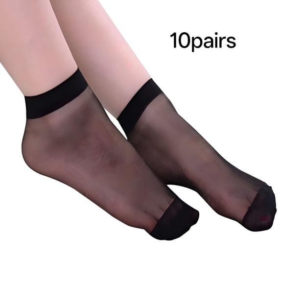 TELOLY 10 Pairs Nylon Socks for Women Sheer Thin Ankle Stocking Footies Transparent Silk Dress Socks