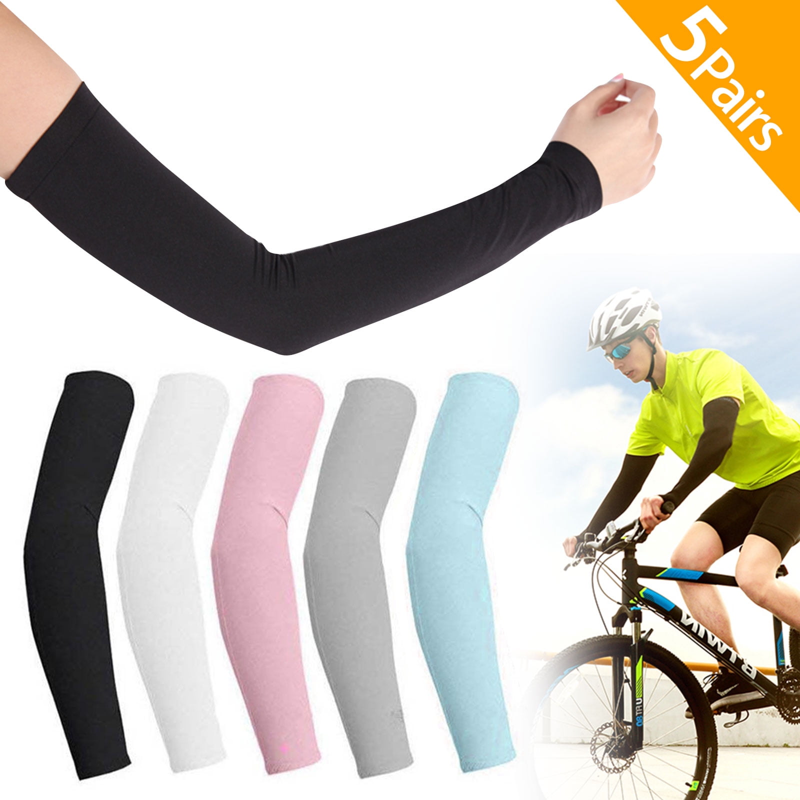 5 Pair UV Sun Protection Cooling Arm Sleeves, EEEkit Long Sun ...