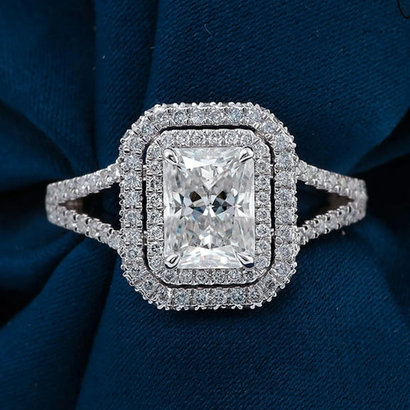 solitaire jewels 2.5CT Radiant Moissanite Double Halo Engagement Ring For Women, 14K Yellow Gold